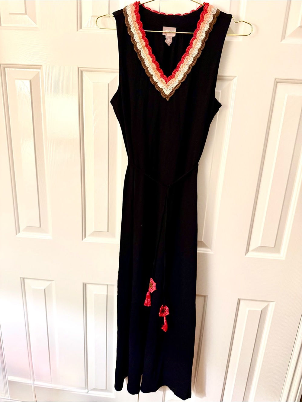 Chico's Black Maxi Dress with Red and Gold Trim - Picture 2 of 6